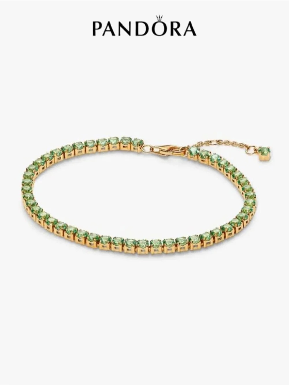 Pandora Gold-Tone Bracelet with Light Green Crystals